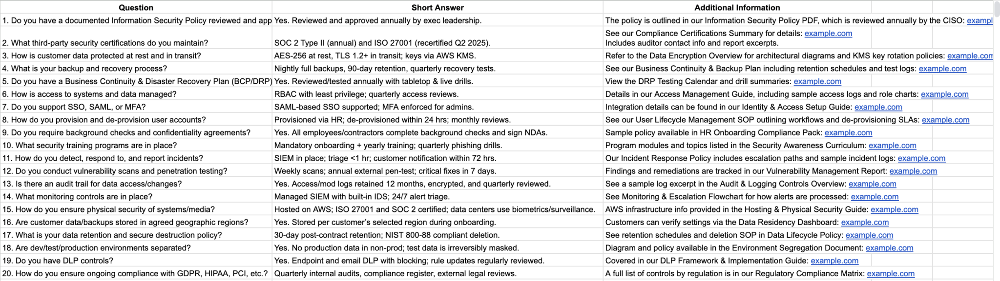 security questionnaire example